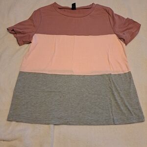 SHEIN Mauve, Pink & Gray Colorblock Short Sleeve Tee